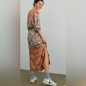 Tiny Orsina Anthropologie Rust Floral Drawstring Size M Dress